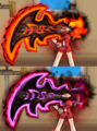 Normal and Reused appearance of the dark aura surrounding Elesis' Claymore while the skill is active.