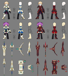 Concepts art of the armors and weapon craft-able from 6-X.