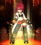 Idle pose features a motion in which normally her hand will not have fire, and then she will flicker a spark into a flame.